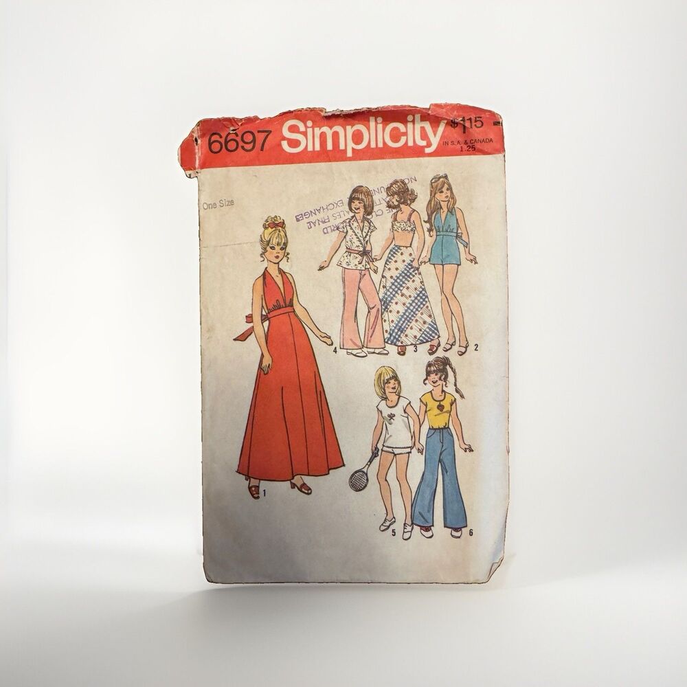 Vintage Simplicity 6697 Barbie Doll 1970 Casual Clothing Sewing Pattern Wardrobe